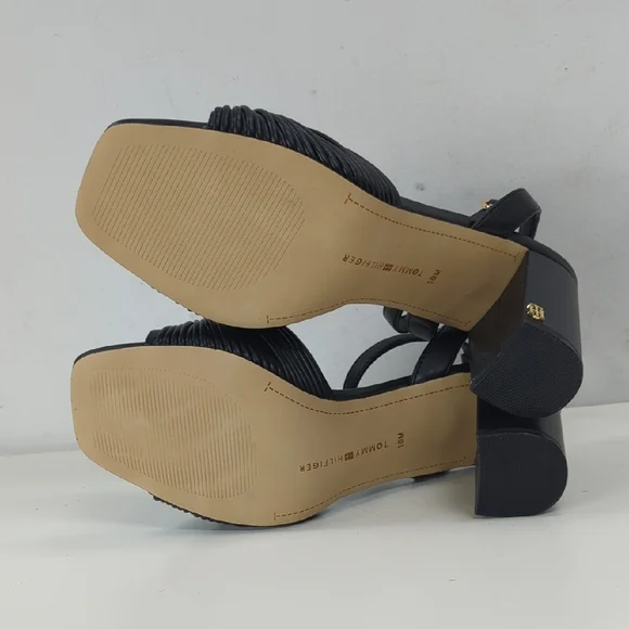 TOMMY HILFIGER Knot Block Sandals Black Size 10 - Picture 9 of 12